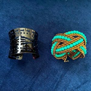 Turquoise Bead Bracelet & Black Tribal Bangle Bundle